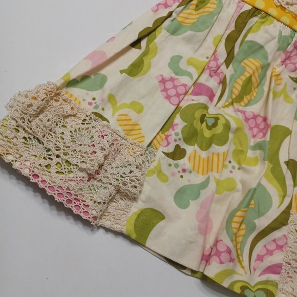 Peaches 'N Cream Girls 5 Dress BYellow Floral Lace Button Bow Tie 100% Cotton - Picture 10 of 12